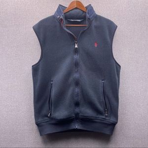 Polo Ralph Lauren Navy Fleece Red Pony Polartec Packable Hood Full Zip Vtg Vest